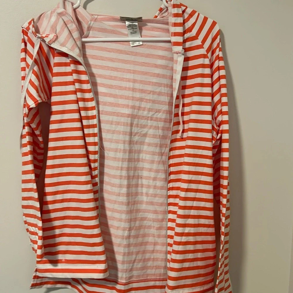 Tommy Bahama Striped Orange 95% Cotton Hooded Zip Up Sweater
